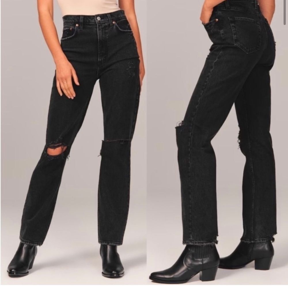 A&F Abercrombie & Fitch The 90's Straight Ultra High Rise Jean Black size 27 4